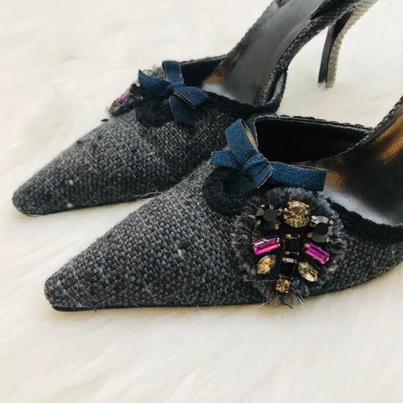 PRADA Gray Embellished Kitten Heels - Picture 6 of 8